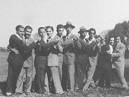 Five couples of men posing, Argentina, 1940s or 1950s?