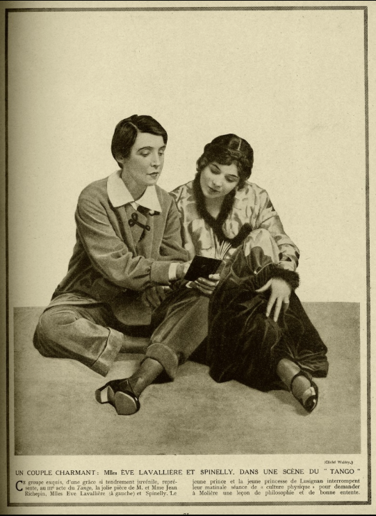 Éve Lavalliére (as a man) and Andrée Spinelly in the play “Tango” 1913-14