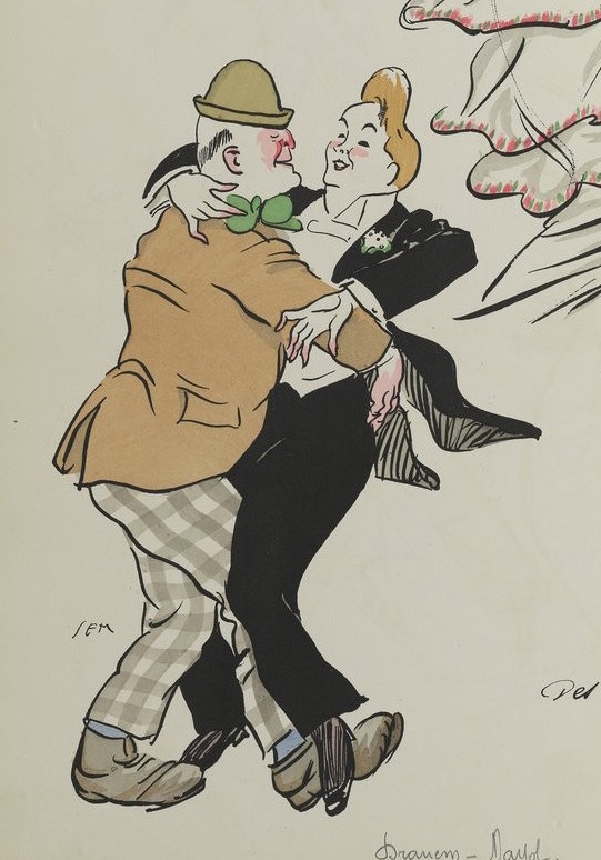 Sem Caricature 1913: Felix Mayol dancing with Dramen