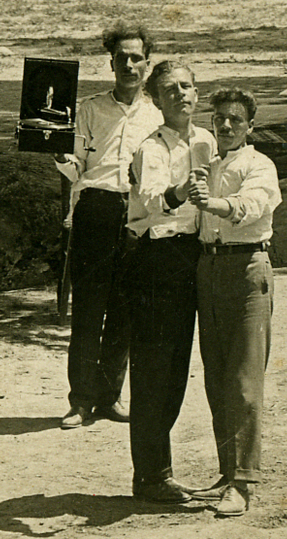 Couple, with the Decca gramophone