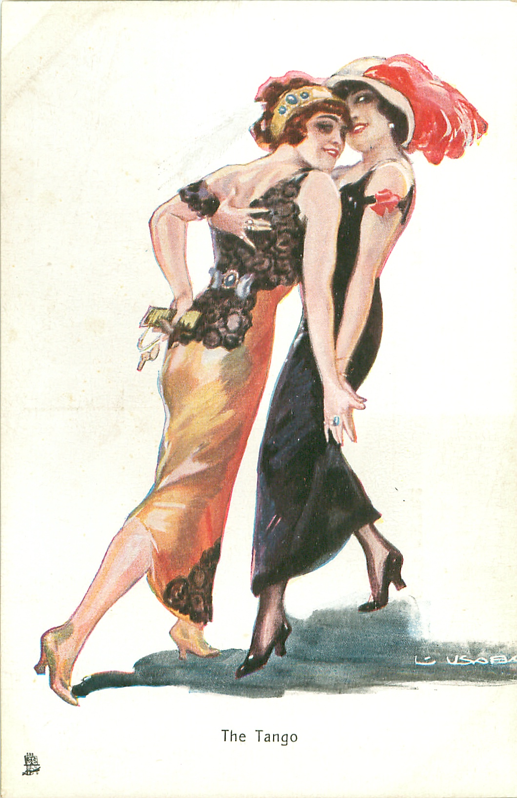 Women dancing ‘The Tango’ one of a set of early 20th century postcards, 1913?